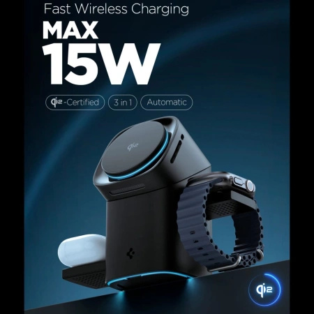 Ładowarka indukcyjna Spigen Essential EF223MS 3w1 QI2 - czarna