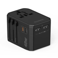 Ładowarka podróżna GaN Choetech PD6045 USB-C USB-A 45W z wtyczkami USA EU UK AU - czarna