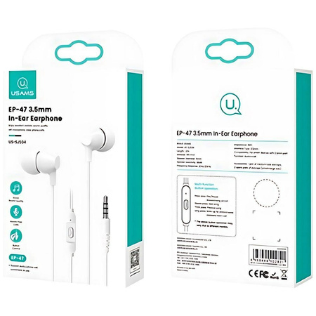 USAMS SŁUCHAWKI DOUCHE EP-47 3.5MM DO TELEFONÓW ANDROID IOS 1.2M PRZEWODOWE