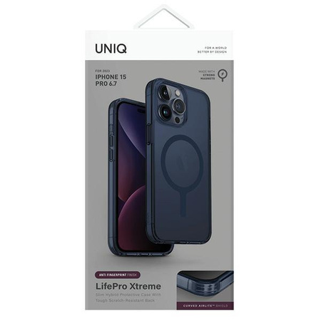 UNIQ etui LifePro Xtreme iPhone 15 Pro Max 6.7" Magclick Charging ciemnoniebieski/smoke blue