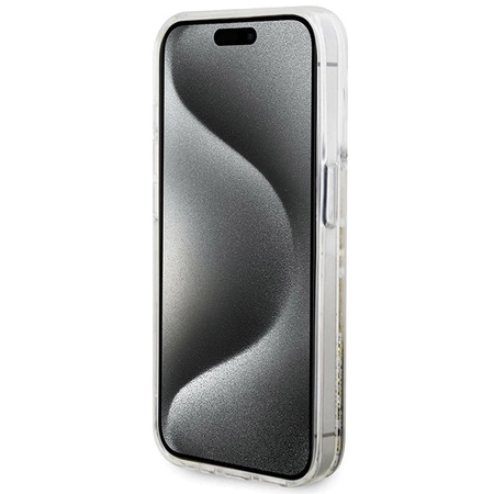 Etui Guess Liquid Glitter Gold Stripes na iPhone 15 Pro Max - przezroczyste