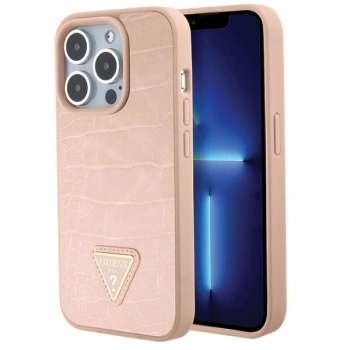 GUESS ETUI HARDCASE DO IPHONE 15 PRO 6.1 CROCO TRIANGLE METAL LOGO RÓŻOWE