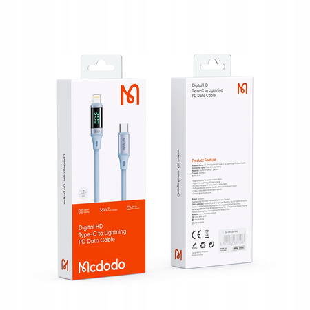 Mcdodo Kabel do telefonu DIGITAL PRO  USB-C do iPhone  36W 1,2m fioletowy