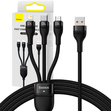 Baseus Flash Series II kabel USB - USB Typ C / Lightning / micro USB 100 W 1,2 m czarny (CASS030001)