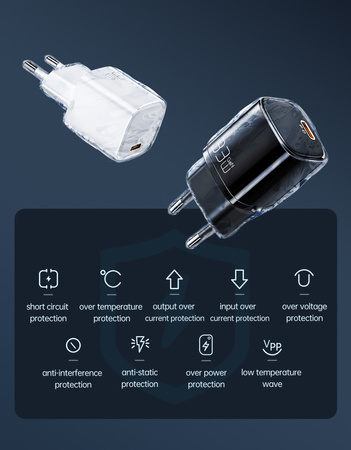 Ładowarka do telefonu Mcdodo nano GaN, USB-C PD QC - 33W Czarna