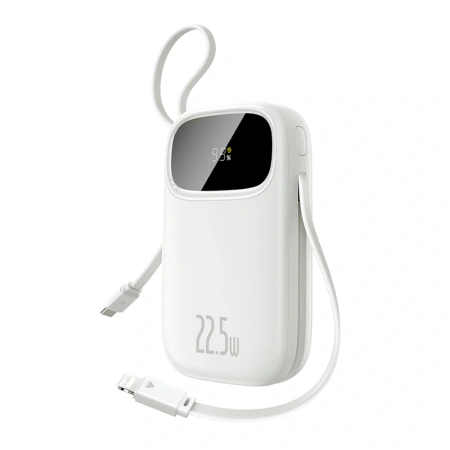 Powerbank Baseus EnerFill FC31 10000mAh 22.5W z wyświetlaczem cyfrowym z 2 wbudowanymi kablami - biały