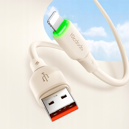 MCDODO ŁADOWARKA KABEL USB LIGHTNING SZYBKIEGO ŁADOWANIA DO IPHONE 1M LED BEŻOWY