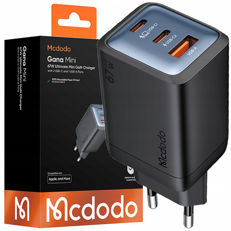 MCDODO SZYBKA ŁADOWARKA SIECIOWA ZASILACZ KOSTKA 3X USB-C PD USB-A GAN 67W