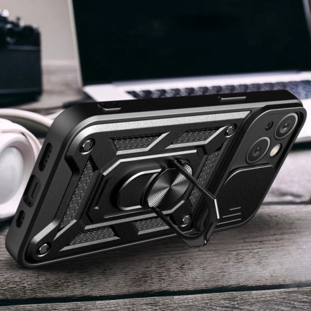 HURTEL ETUI PANCERNE DO IPHONE 15 Z PODSTAWKĄ I OSŁONĄ APARATU HYBRID ARMOR