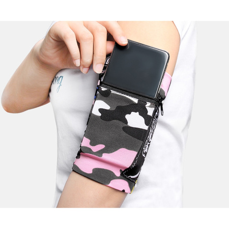 Materiałowa opaska armband na ramię do biegania fitness brązowy