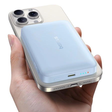 Powerbank Baseus EnerFill FM11 Ultra-Mini 10000mAh 22,5W indukcyjny kompatybilny z MagSafe z białym kablem Basus Simple USB-C 20V/3A 0,3m - niebieski