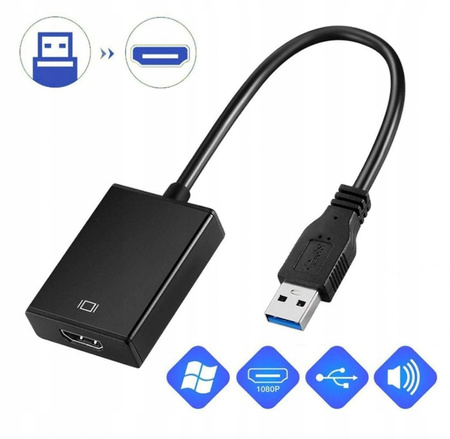 Adapter przejściówka Co2 do laptopa, USB-C - HDMI 4K, do Windows, do Mac OS, do Linux, szary