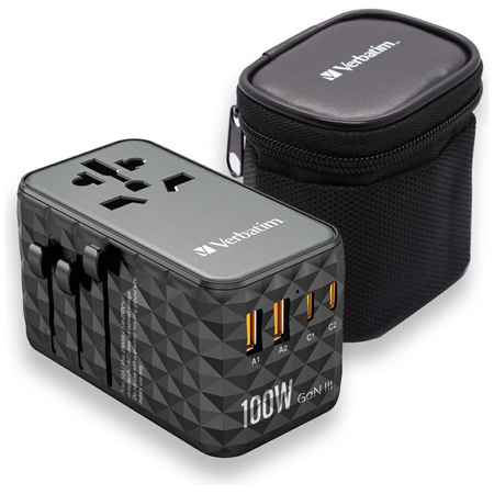 Verbatim Adapter podróżny EU/UK/US GaN2xUSB-A/2xUSB-C PD 100W UTA-06 czarny/black 32121