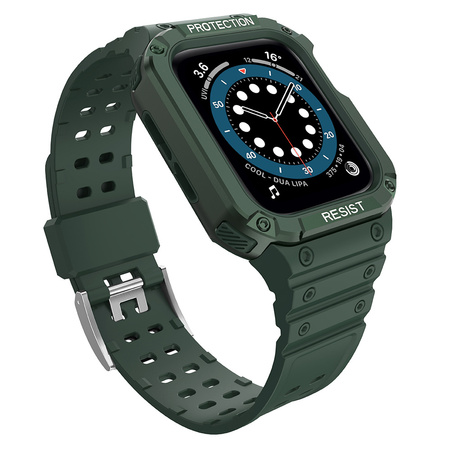 Protect Strap Band opaska z etui do Apple Watch 7 / 6 / 5 / 4 / 3 / 2 / SE (45 / 44 / 42mm) obudowa pancerny pokrowiec na zegarek zielony