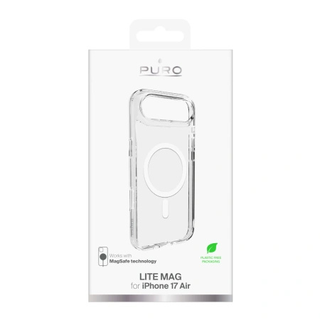 Etui Puro Lite Mag TPU+PC kompatybilne z MagSafe na iPhone 17 Air - przezroczyste z białym pierścieniem