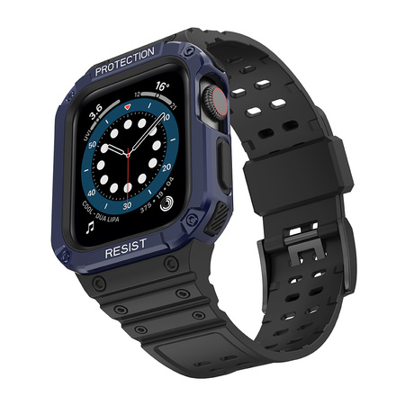 Protect Strap Band opaska z etui do Apple Watch 7 / 6 / 5 / 4 / 3 / 2 / SE (45 / 44 / 42mm) obudowa pancerny pokrowiec na zegarek czarny