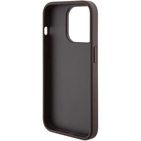 Etui Guess Grip Stand 4G Triangle Strass na iPhone 15 Pro - brązowe