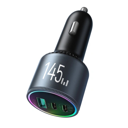 Ładowarka samochodowa Joyroom JR-CCN07 145W 2xUSB-C USB-A + kabel USB-C 100W - ciemnoszara