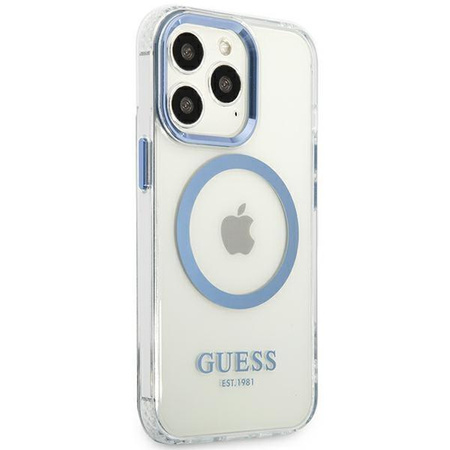 Guess GUHMP13LHTRMB iPhone 13 Pro / 13 6,1" niebieski/blue hard case Metal Outline Magsafe