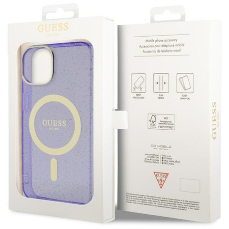 Etui Guess GUHMP14MHCMCGU na iPhone 14 Plus 6.7" purpurowy/purple hardcase Glitter Gold MagSafe