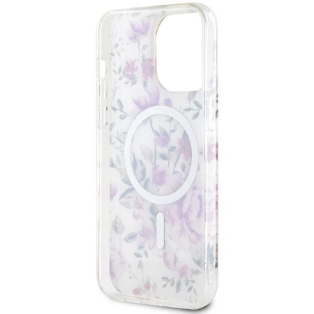 Etui Guess GUHMP14LHCFWST na iPhone 14 Pro - przezroczyste hardcase Flower MagSafe