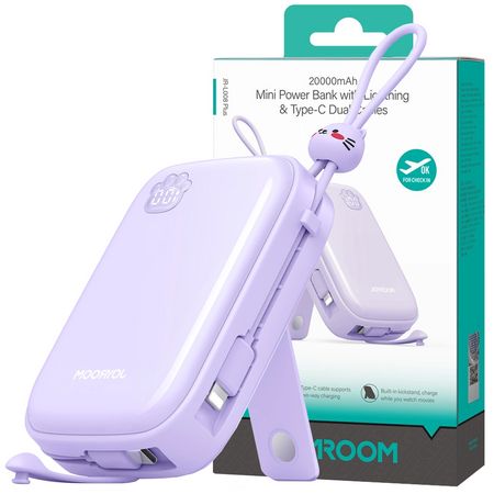 Powerbank Joyroom JR-L008 Plus Cutie Series 22.5W 20000mAh ze stojakiem + kabel USB-A - USB-C - fioletowy