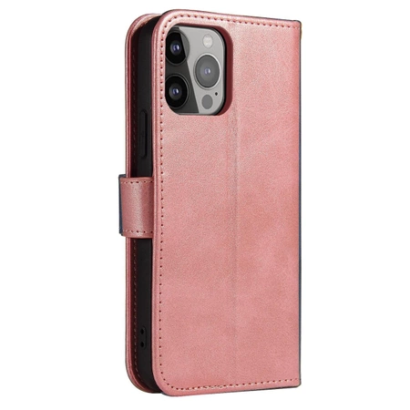Magnet Case etui iPhone 14 Pro Max pokrowiec z klapką portfel podstawka różowe
