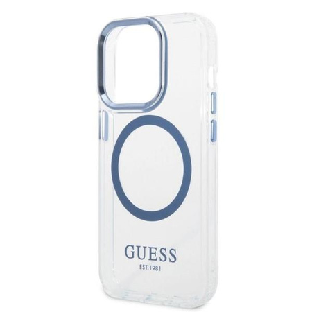 Guess GUHMP14LHTRMB iPhone 14 Pro 6,1" niebieski/blue hard case Metal Outline Magsafe