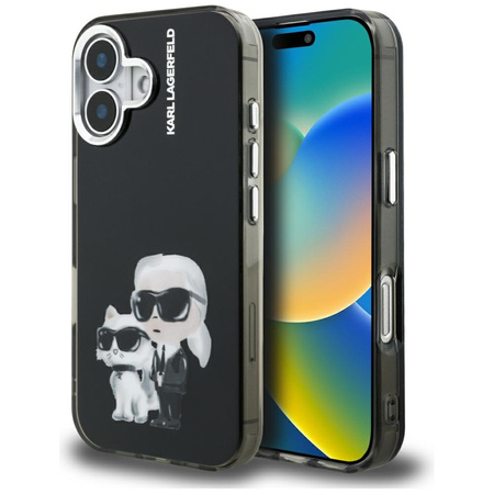 Etui Karl Lagerfeld IML Aquarelle Karl & Choupette & Logo do iPhone 16 czarny