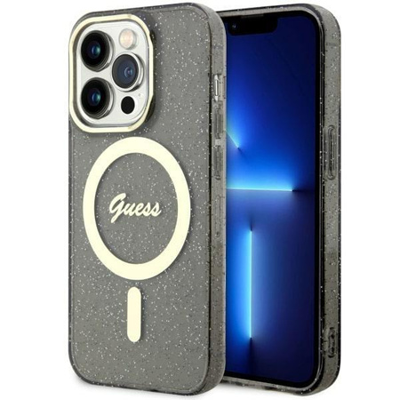 Etui Guess GUHMP14XHCMCGK na iPhone 14 Pro Max 6.7" - czarne Glitter Gold MagSafe