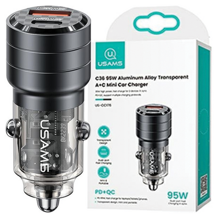 USAMS ŁADOWARKA C36 95W CAR DO TELEFONÓW DO SAMOCHODU FAST CHARGE USB USB-C