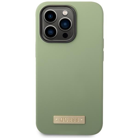 Etui Guess GUHMP14XSBPLA na iPhone 14 Pro Max 6.7" zielony/khaki Silicone Logo Plate MagSafe