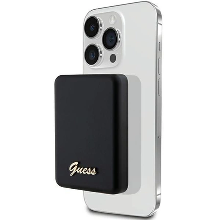 Powerbank indukcyjny Guess MagSafe Metal Script Logo 5W 3000mAh - czarny