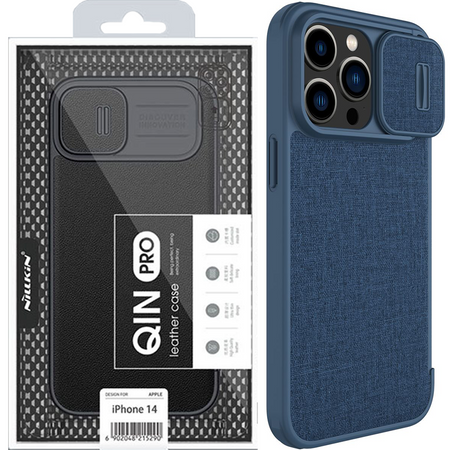 Nillkin Qin Cloth Pro Case etui do iPhone 14 Pro Max osłona na aparat kabura pokrowiec obudowa z klapką niebieski