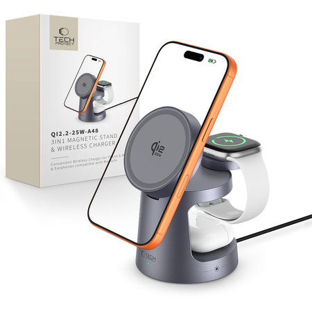 TECH-PROTECT A48 3IN1 MAGNETIC MAGSAFE WIRELESS CHARGER 25W QI2.2 DARK GREY