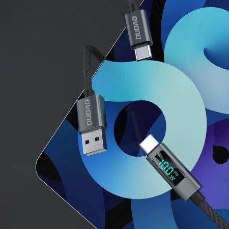 DUDAO KABEL USB-C DO USB-C 100W Z WYŚWIETLACZEM LED 1M DO TELEFONÓW