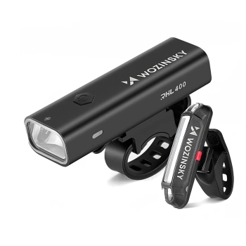 WOZINSKY ZESTAW LAMPEK ROWEROWYCH PRZEDNIA 400 LM USB-C TYLNA MICRO