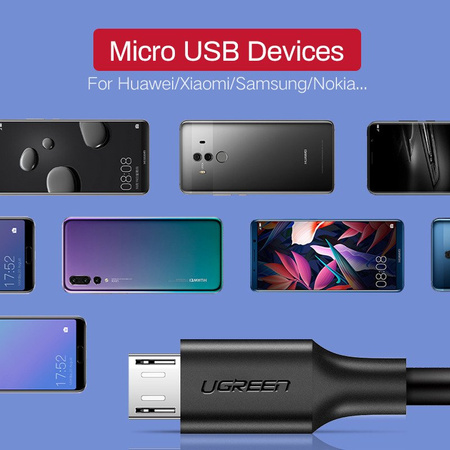 UGREEN KABEL MICRO USB QC 3.0 2.4A DO ŁADOWANIA TELEFONÓW I AKCESORIÓW 0.5M