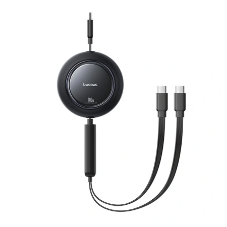 Kabel zwijany Baseus Free2Pull Mini 100W 3w1 USB-C - 2xUSB-C 1.2m - czarny