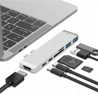 Hub do laptopa Co2, Adapter 7w1 do Apple, do MacBook Pro , do Air Retina, USB-C, HDMI, Karta pamięci SD, Micro SD, 1 x HD, srebrny