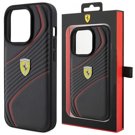 Etui Ferrari Twist Metal Logo na iPhone 15 Pro - czarne