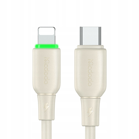 MCDODO ŁADOWARKA KABEL USB-C LIGHTNING SZYBKIEGO ŁADOWANIA DO IPHONE 1M LED BEŻOWY