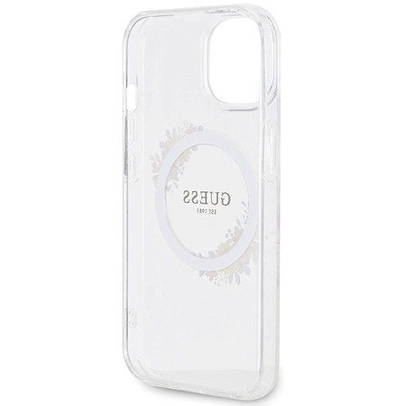 Etui Guess IML Flowers Wreatch MagSafe na iPhone 15 / 14 / 13 - przezroczyste