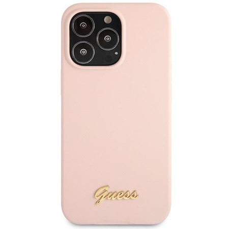 Etui Guess GUHCP13XLSLMGLP na iPhone 13 Pro Max 6.7" jasnoróżowy/light pink hardcase Silicone Script Gold Logo