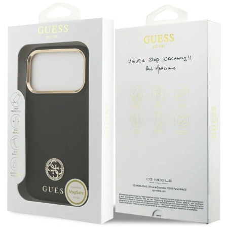GUESS ETUI GRAINED STRASS LOGO DO IPHONE 17 PRO MAGSAFE Z LUKSUSOWYM