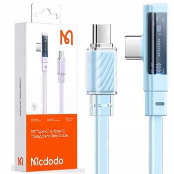 MCDODO KABEL USB-C KĄTOWY SZYBKIE ŁADOWANIE USB TYP C 3A 65W NIEBIESKI 1M