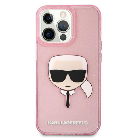 Etui Karl Lagerfeld KLHCP13XKHTUGLP na iPhone 13 Pro Max - różowe Glitter Karl's Head