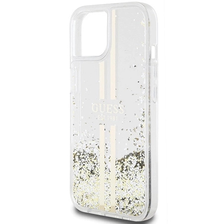 Etui Guess Liquid Glitter Gold Stripes na iPhone 15 Plus / 14 Plus - przezroczyste