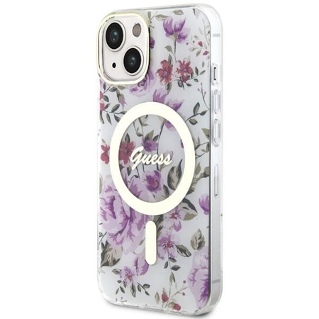 Etui Guess GUHMP14MHCFWST na iPhone 14 Plus 6.7" - przezroczyste hardcase Flower MagSafe