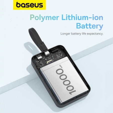 Powerbank Baseus Magnetic Mini MagSafe 10000mAh 20W z wbudowanym kablem Lightning - czarny + kabel Baseus Simple Series USB-C - USB-C 60W 0.3m